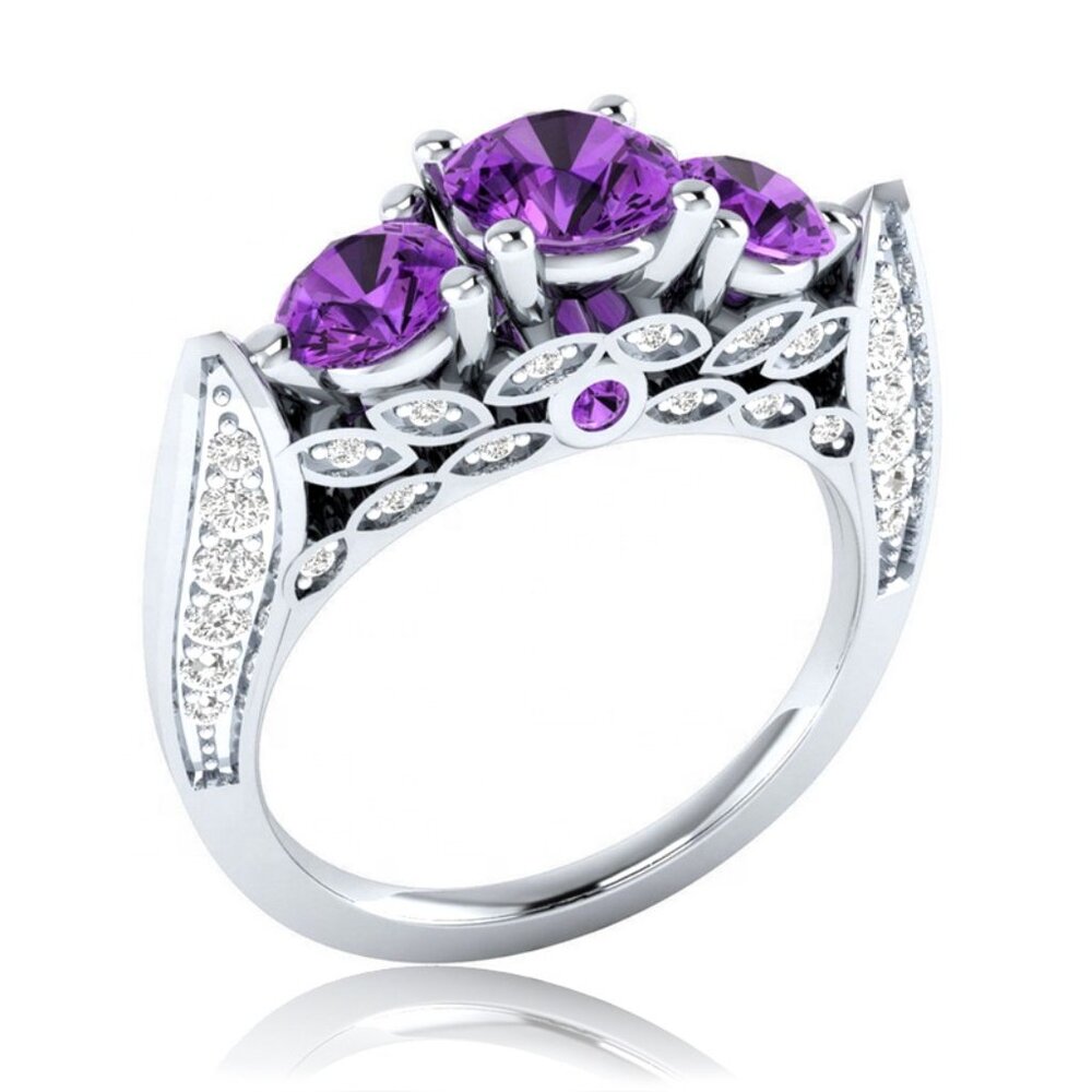 Retro Stylish 925 Silver 3A Purple CZ Ring for Women, FB16FA1027-7 - Picture 1 of 2
